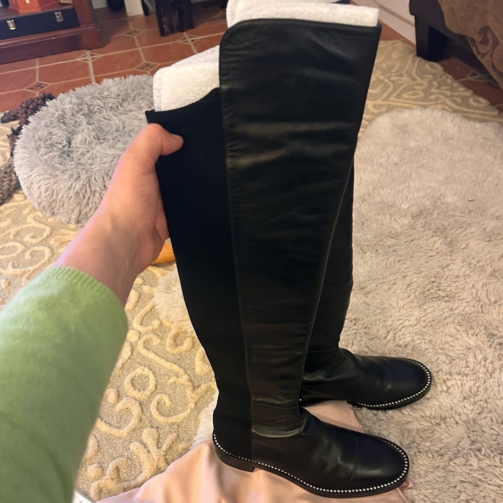 Stuart Weitzman Leather Crystal Embellishments Riding Boots size 9, Worn once
